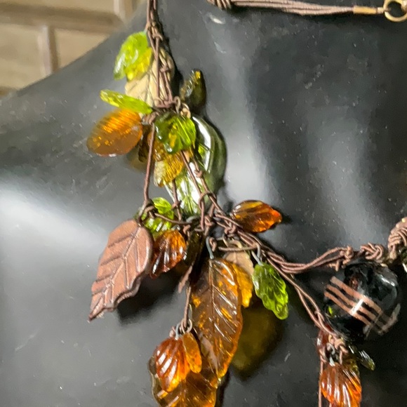 Glass Leaves and Beads Necklace and Matching Earrings - Picture 6 of 10